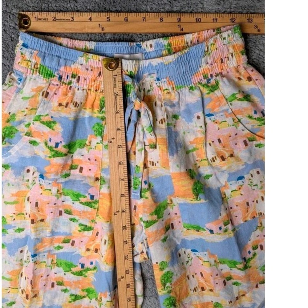 Cynthia Rowley Linen Blend 2-Piece Set Matching Top Pants Greek Island Print XS - Picture 7 of 12